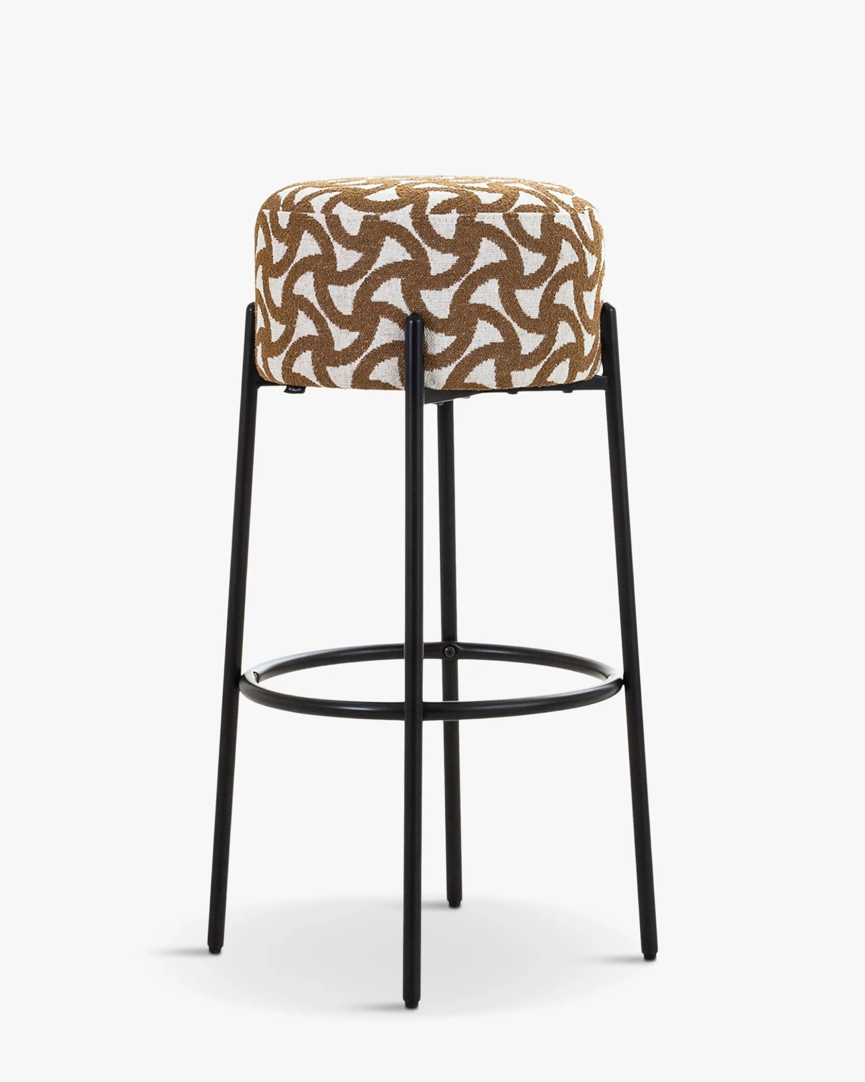 Tabouret de bar, Entrelacs marron ocre & métal noir, H78 Bismi