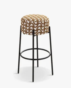 Tabouret de bar, Entrelacs marron ocre & métal noir, H78 Bismi