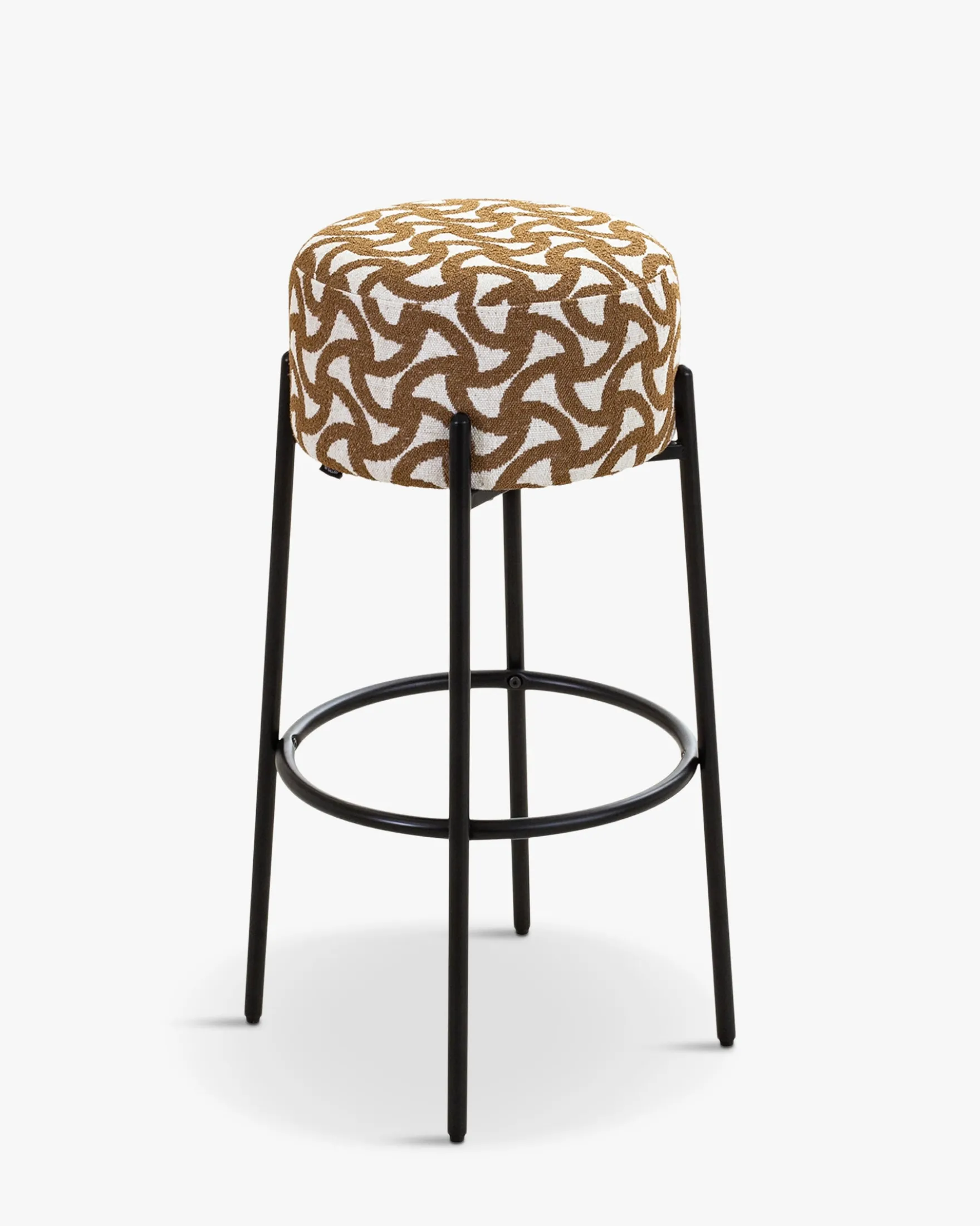 Tabouret de bar, Entrelacs marron ocre & métal noir, H78 Bismi