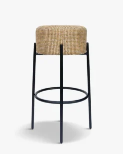 Tabouret de bar, Tweed jaune Miami & métal noir, H78 Bismi