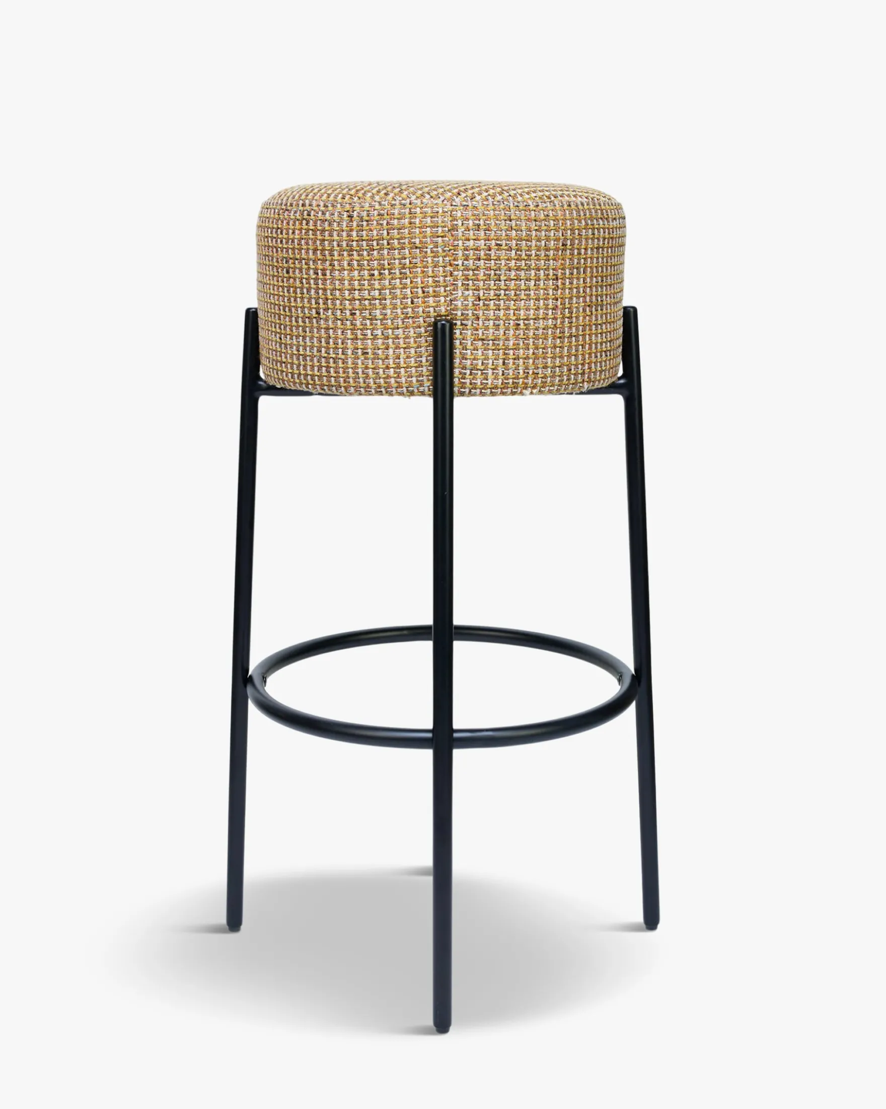 Tabouret de bar, Tweed jaune Miami & métal noir, H78 Bismi