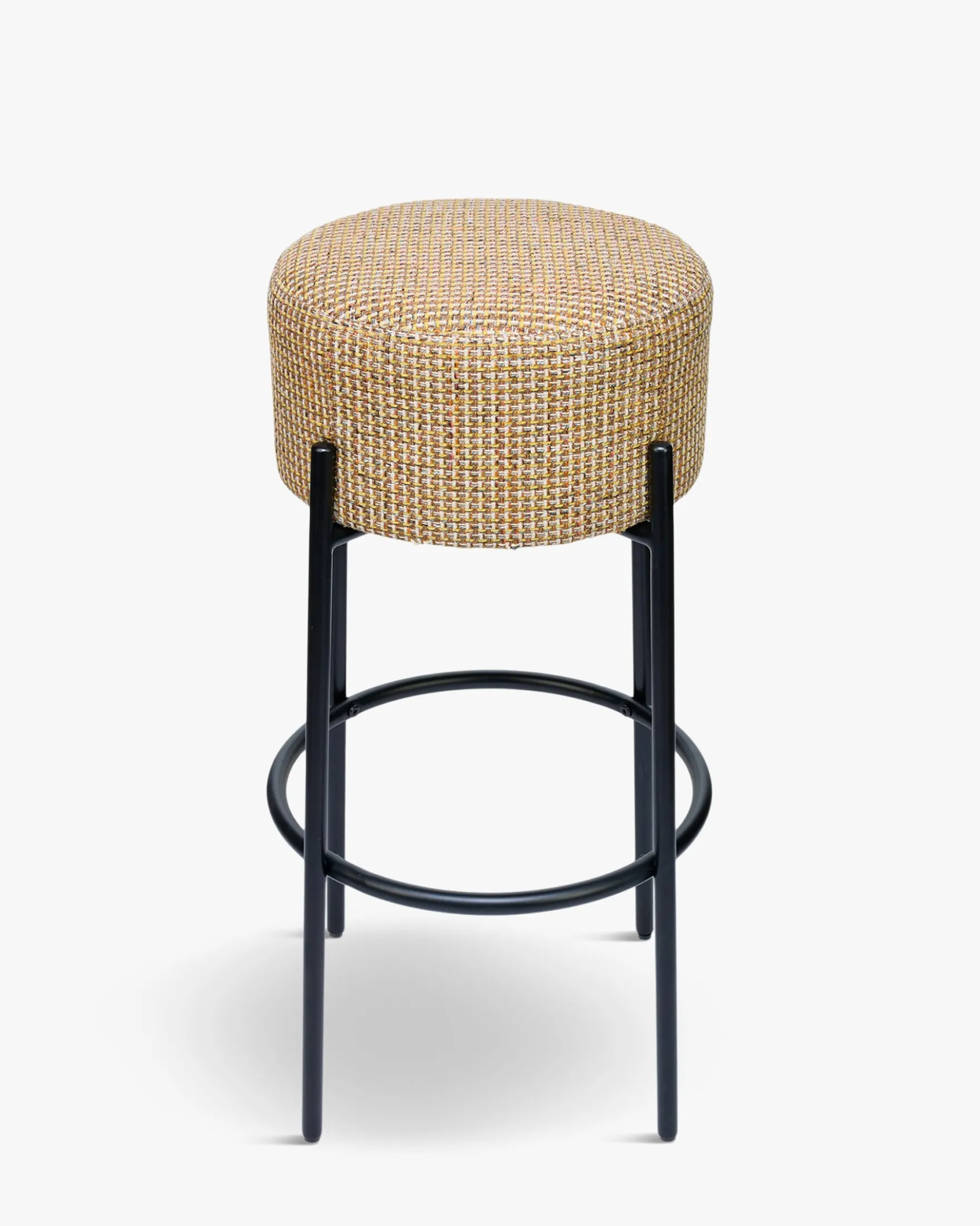 Tabouret de bar, Tweed jaune Miami & métal noir, H78 Bismi