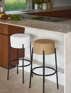 Tabouret de bar, Tweed jaune Miami & métal noir, H78 Bismi