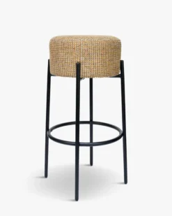 Tabouret de bar, Tweed jaune Miami & métal noir, H78 Bismi