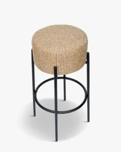 Tabouret de bar, Tweed jaune Miami & métal noir, H78 Bismi