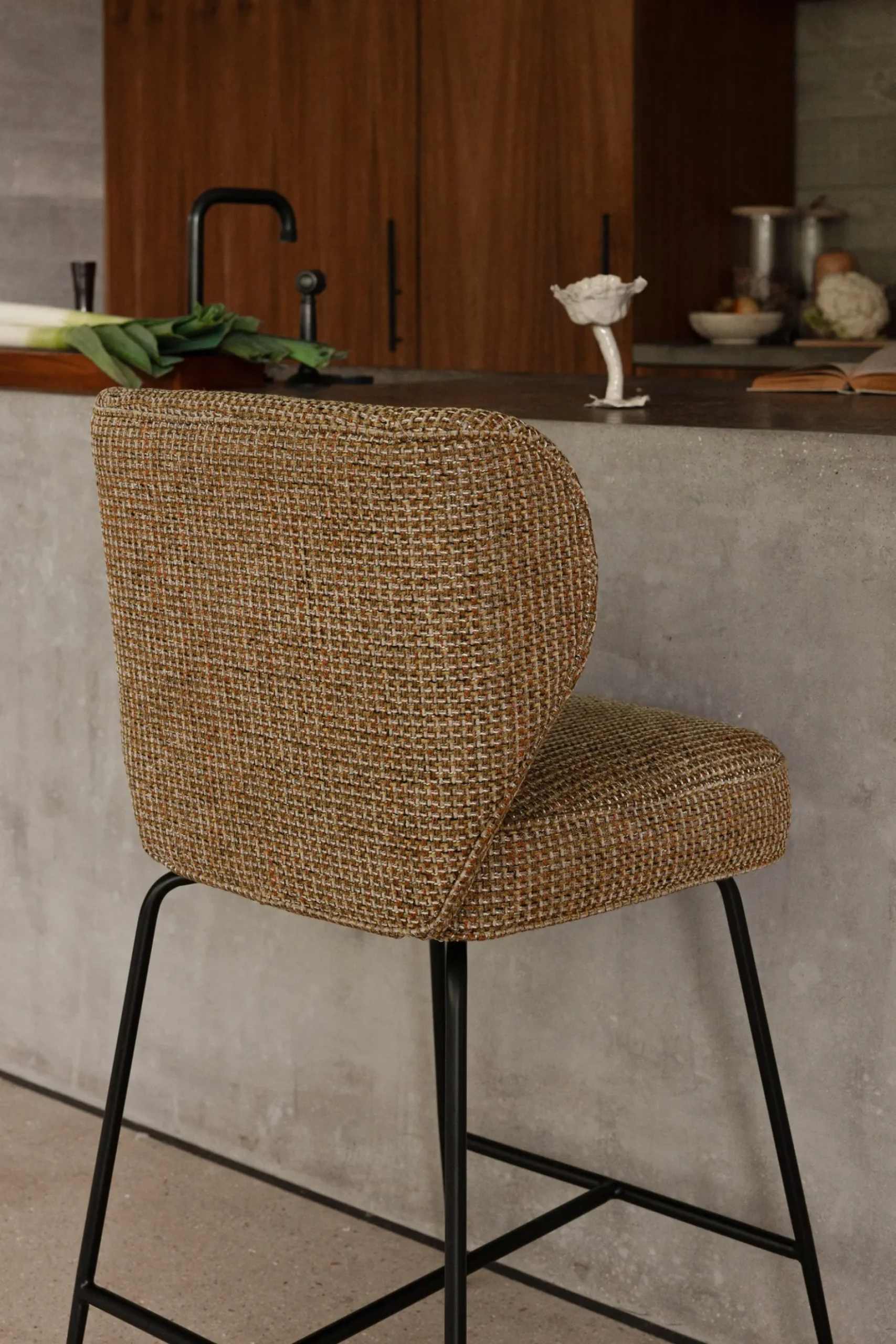 Tabouret de bar, Tweed jaune miami & metal noir, H65 Wayne