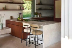 Tabouret de bar, Tweed jaune miami & métal noir, H68 Maia
