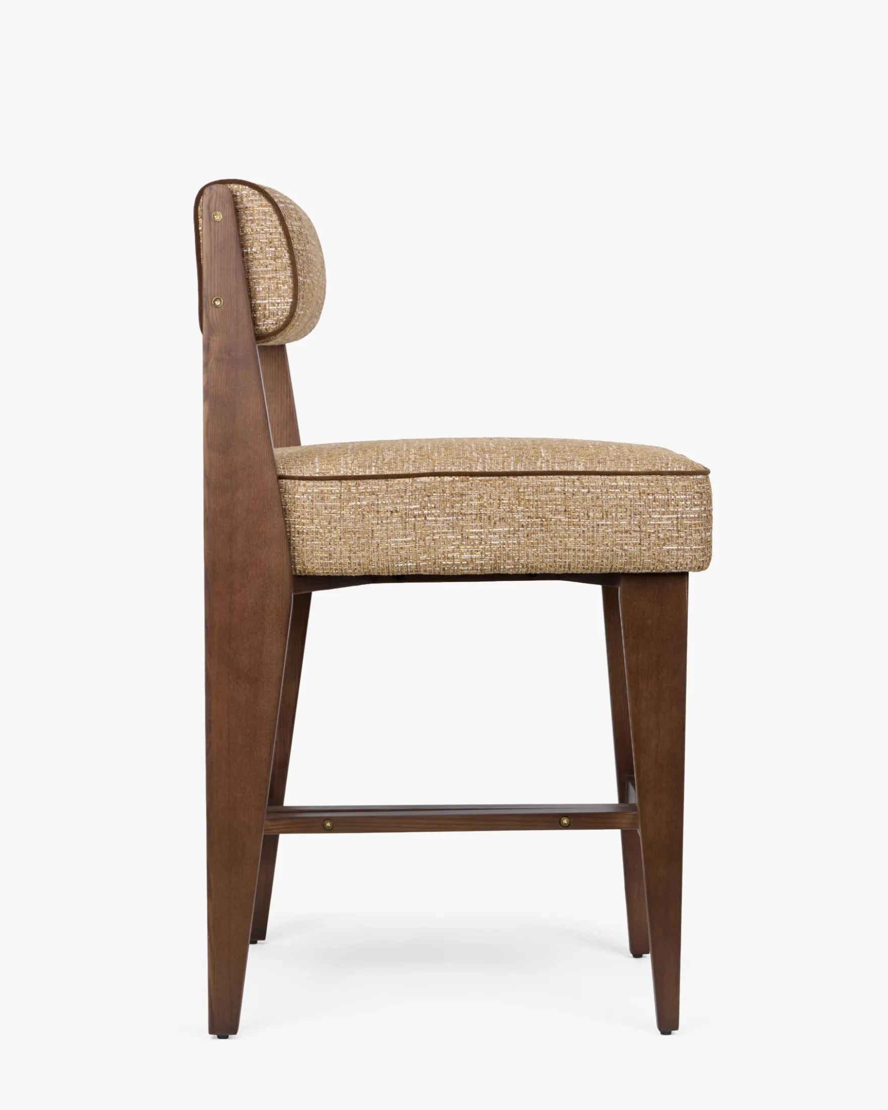 Tabouret de bar, Tweed marron ristretto & Frêne massif, H70 Elva