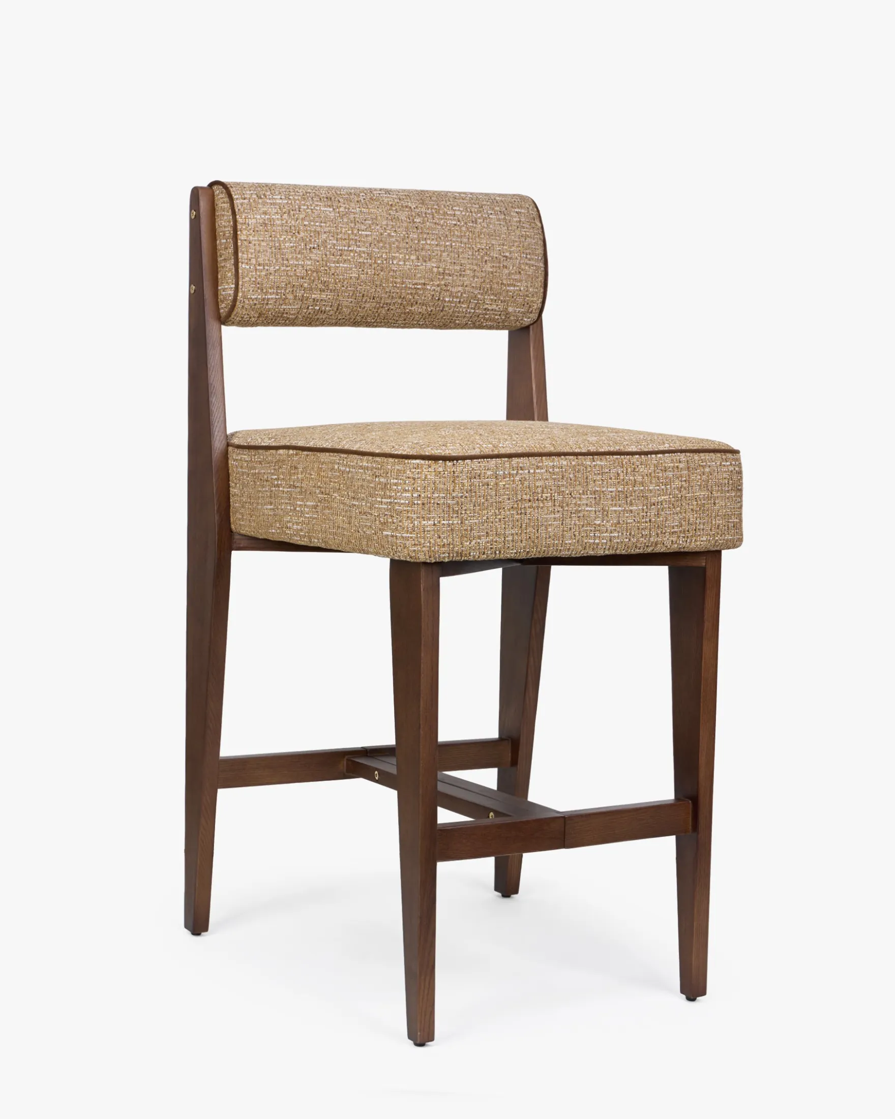 Tabouret de bar, Tweed marron ristretto & Frêne massif, H70 Elva