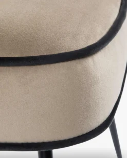 Tabouret de bar, Velours taupe & métal noir, H65 Wayne