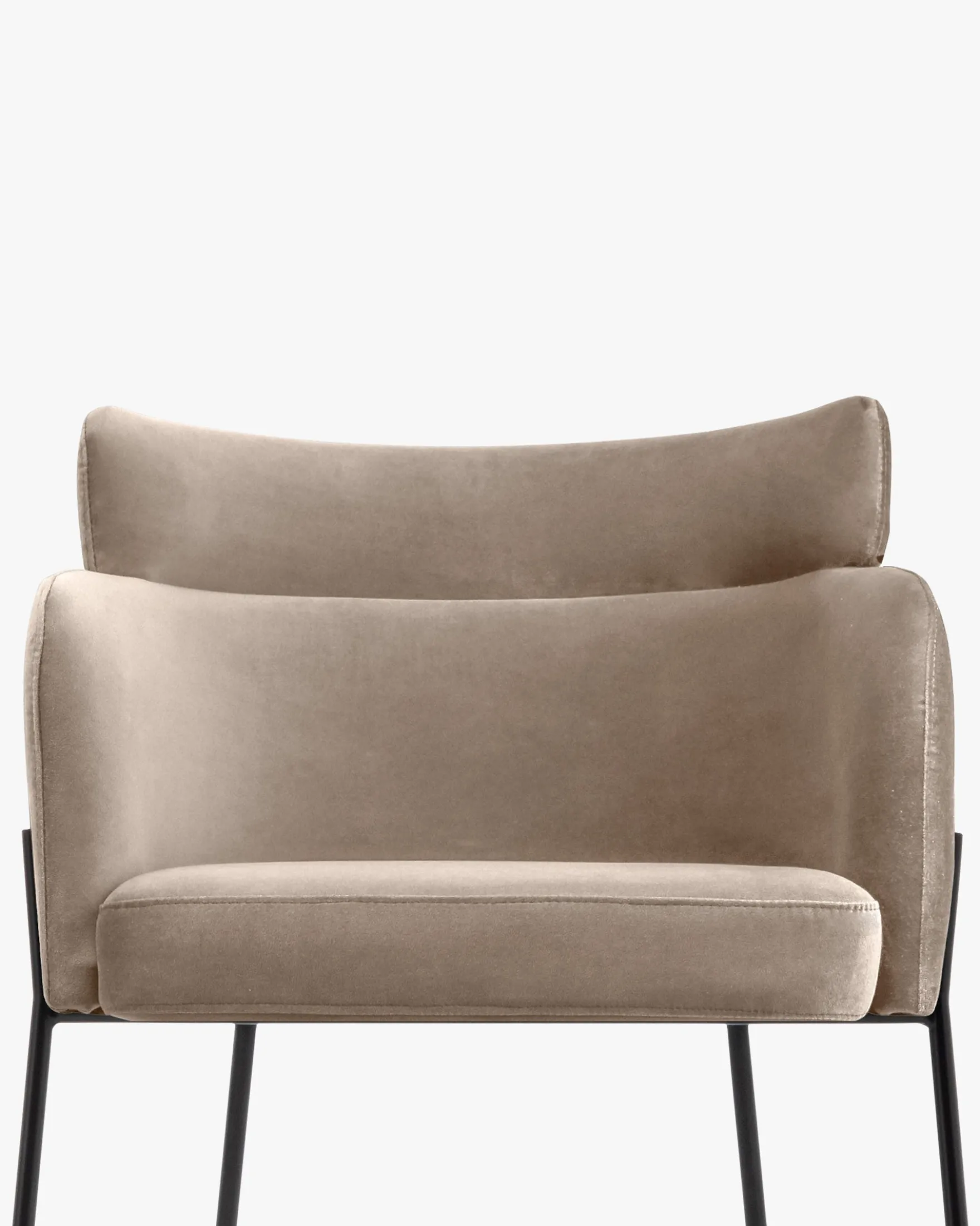 Tabouret de bar, Velours taupe & métal noir, H80 Baron