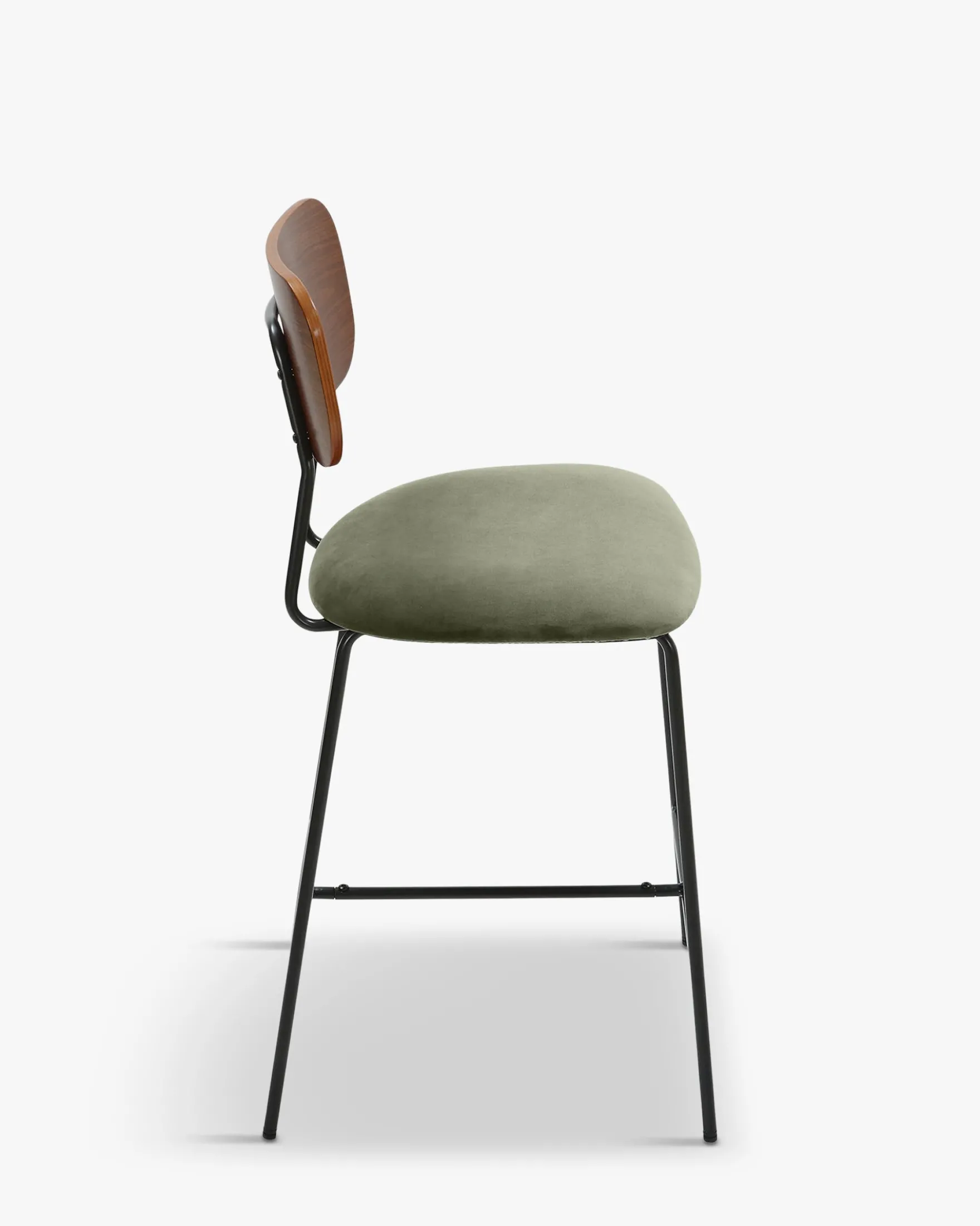 Tabouret de bar, Velours vert bouteille, bois noyer & métal noir, H68 Eero