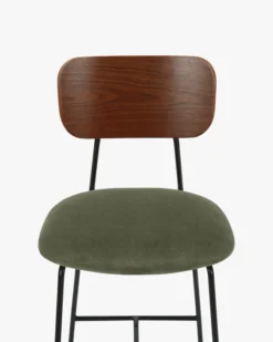 Tabouret de bar, Velours vert bouteille, bois noyer & métal noir, H68 Eero