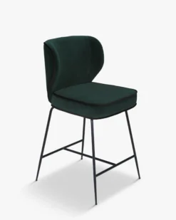 Tabouret de bar, Velours vert cèdre & métal noir, H65 Wayne