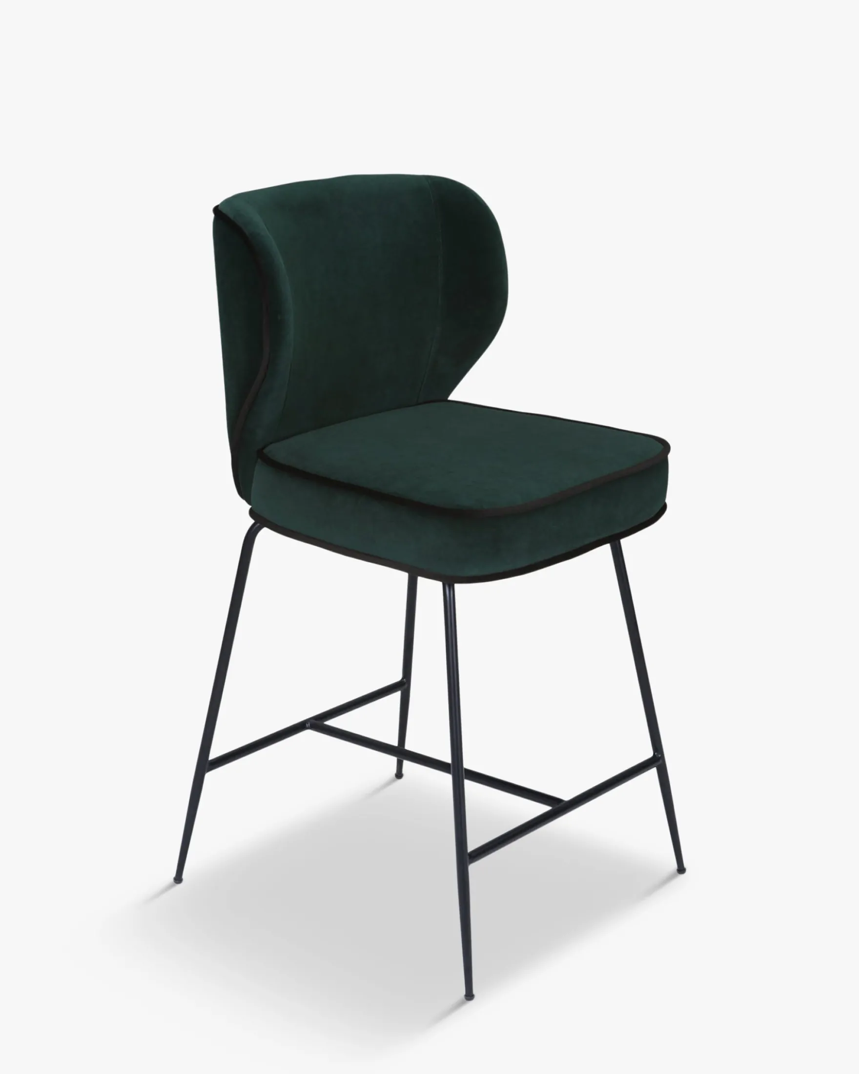Tabouret de bar, Velours vert cèdre & métal noir, H65 Wayne
