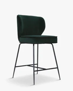Tabouret de bar, Velours vert cèdre & métal noir, H65 Wayne