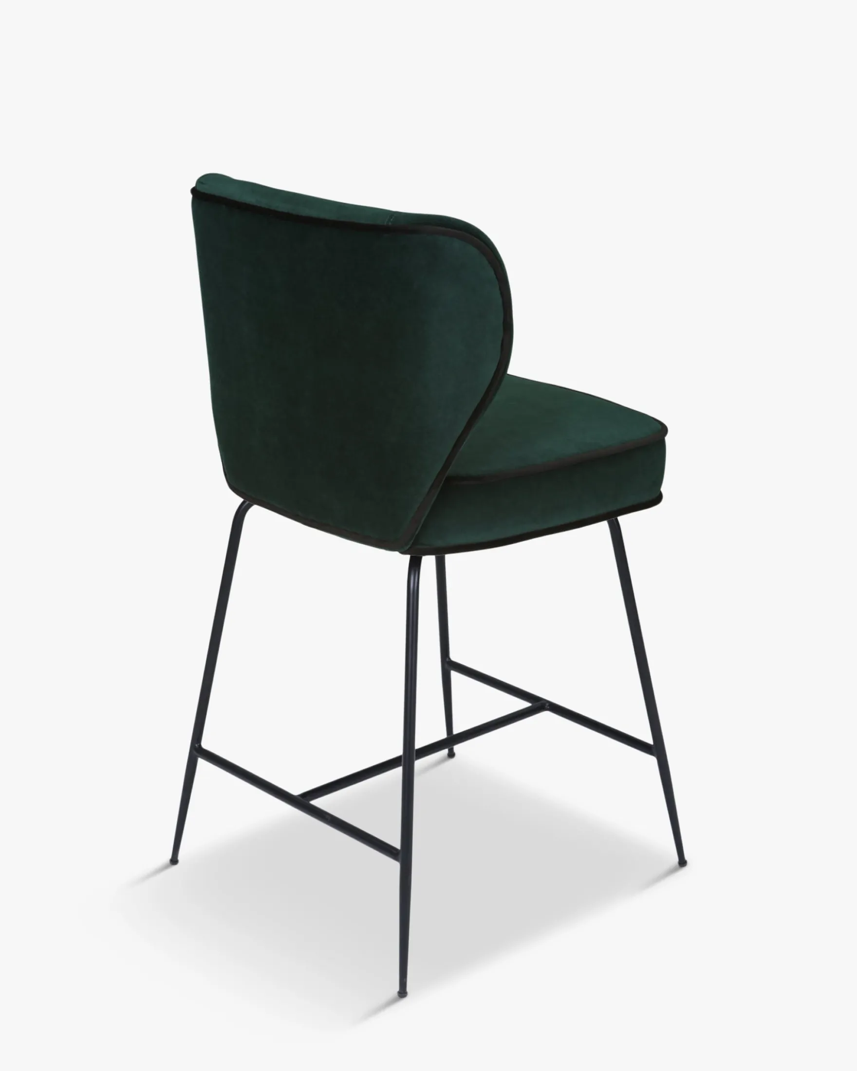 Tabouret de bar, Velours vert cèdre & métal noir, H65 Wayne
