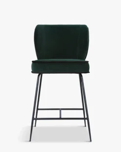 Tabouret de bar, Velours vert cèdre & métal noir, H65 Wayne
