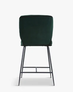 Tabouret de bar, Velours vert cèdre & métal noir, H65 Wayne