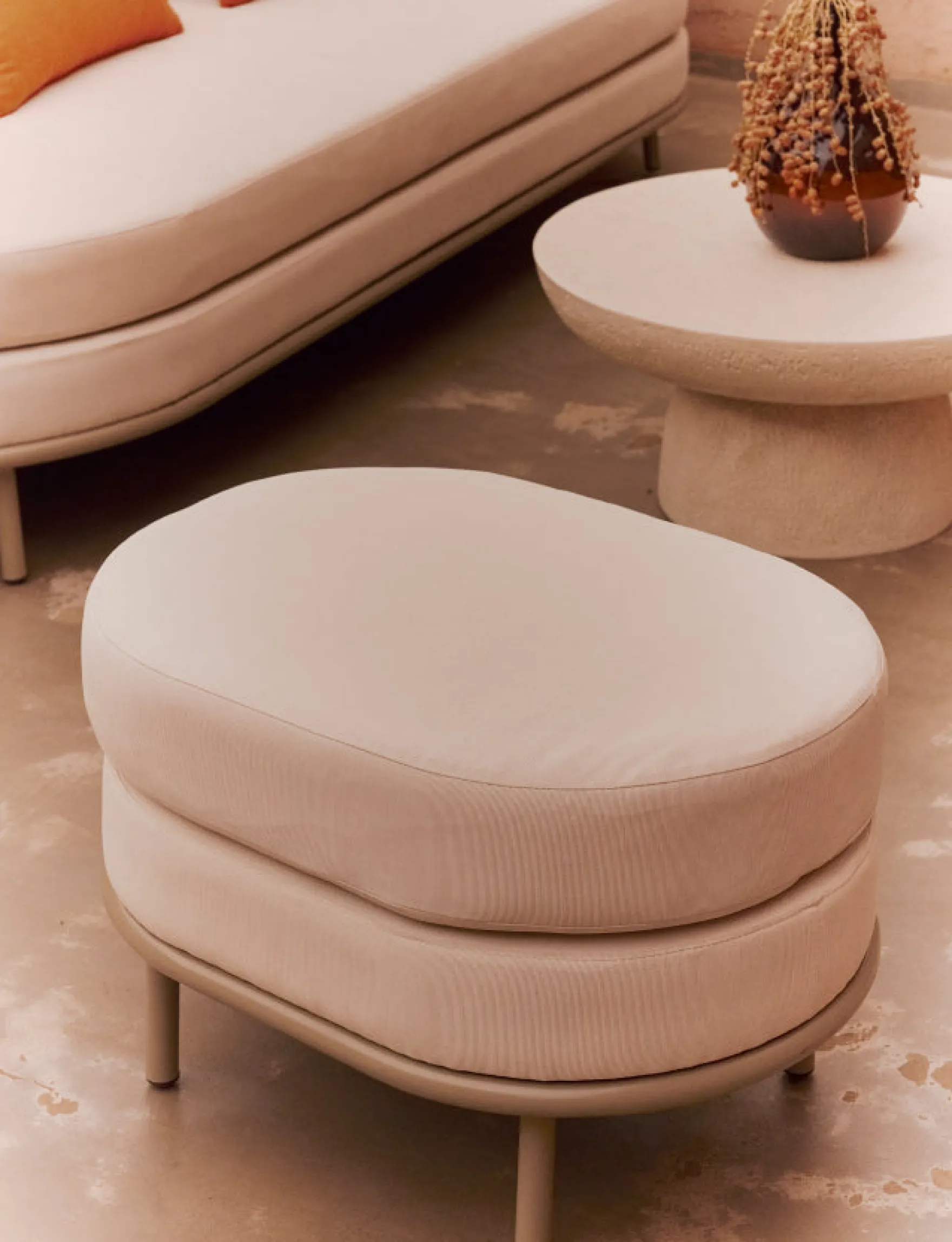 Tabouret ou pouf de jardin, Blanc waterproof & metal taupe Florentino