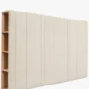 Tête-de-lit crème vanille avec rangements bois, 160x200 Infinity