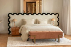 Tête de lit, Ecru peluche & velours noir, L280 Aria