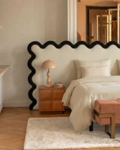 Tête de lit, Ecru peluche & velours noir, L260 Aria